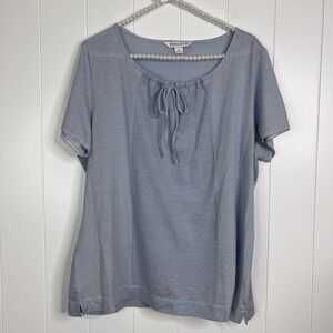 Pendleton Short Sleeve Blue and White Striped Tee with Tie at Neck SZ XL